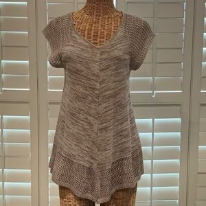 New Directions Tan Asymmetrical Cap Sleeve Tunic